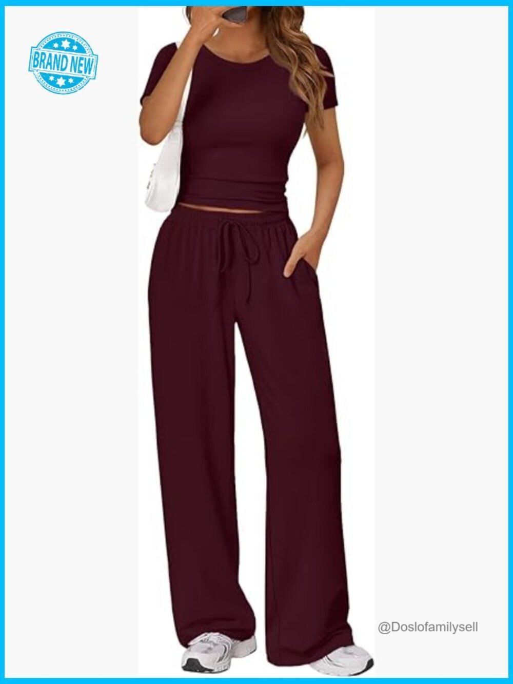 2 Piece Matching Lounge Set Side Ruching Top Wide Leg Pants with Pockets Casual